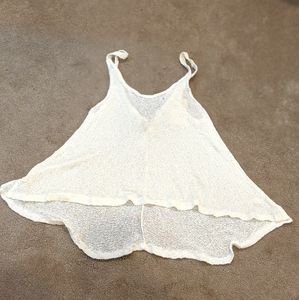 Sheer white woven tank with multicolor tie back